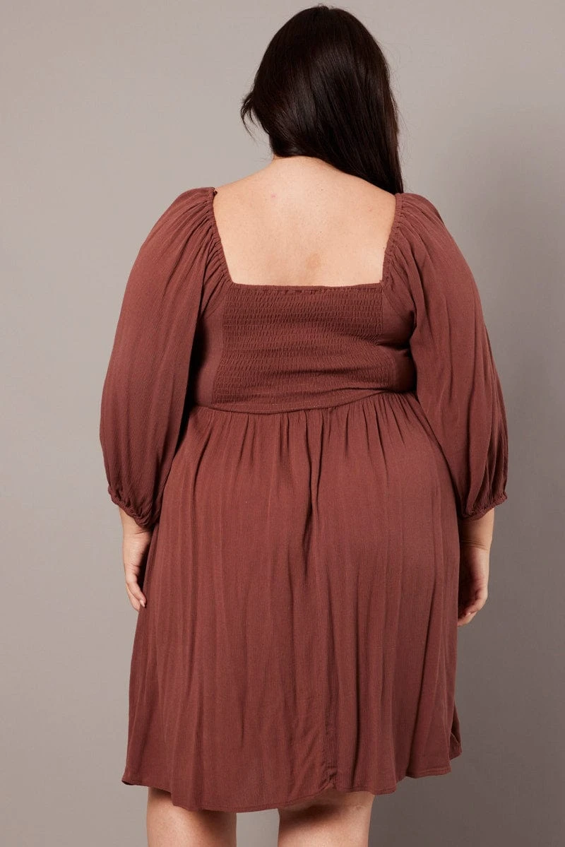 Brown Crinkle Ruched Drawstring Mini Dress 5 Brown Crinkle Ruched Drawstring Mini Dress - Image 5