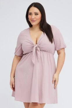 Pink Tie Front Cotton Crush Dress -You And All Fashion Store cdd25322 35ab blush 3