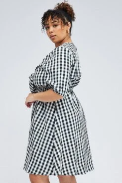 Black Check Mini Dress Tie Gingham Puff Sleeve -You And All Fashion Store cdd25322h 35ab check 4