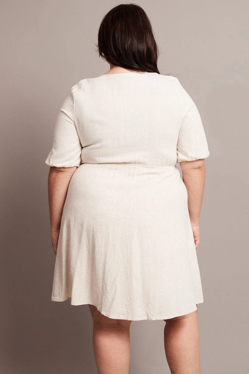 Beige Tie Front Linen Blend Minidress 5 Beige Tie Front Linen Blend Minidress - Image 5