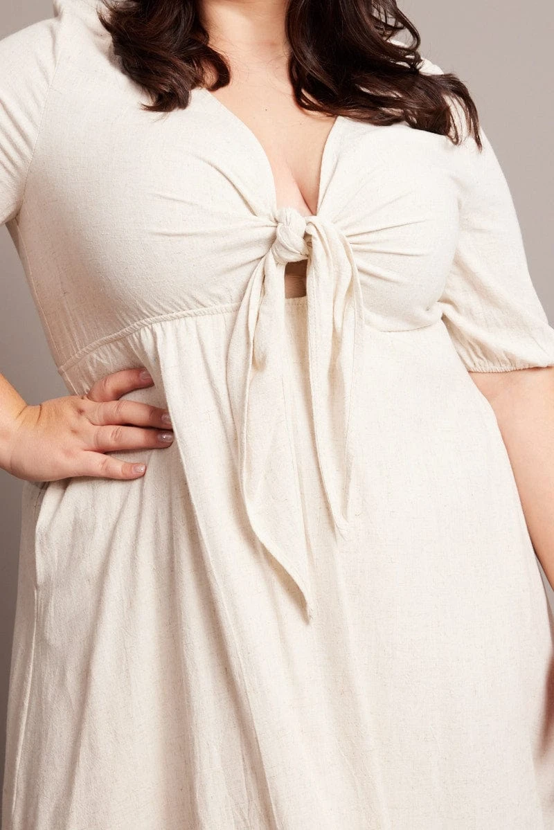 Beige Tie Front Linen Blend Minidress 6 Beige Tie Front Linen Blend Minidress - Image 6