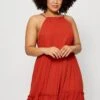 Orange Smock Dress Halter Sleeveless Ruffle