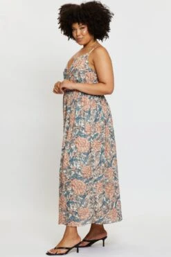 Floral Print Maxi Dress V-neck Sleeveless -You And All Fashion Store cdd25350 35lb floral prt 4