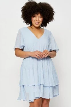 Blue Skater Dress Textured V-neck Short Sleeve -You And All Fashion Store cdd25356 34lb sky blue 3 1