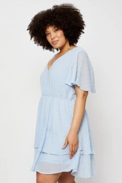 Blue Skater Dress Textured V-neck Short Sleeve -You And All Fashion Store cdd25356 34lb sky blue 4 1