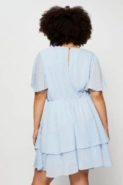 Blue Skater Dress Textured V-neck Short Sleeve -You And All Fashion Store cdd25356 34lb sky blue 5 1