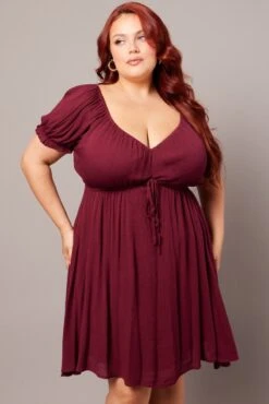 Red Crinkle Rayon Tie Front Minidress -You And All Fashion Store cdd25474s 59a burgundy 3