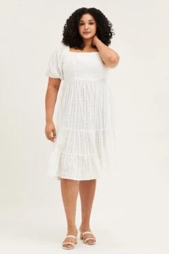 White Midi Dress Square Neck Short Sleeve -You And All Fashion Store cdd25533 35ab white 3