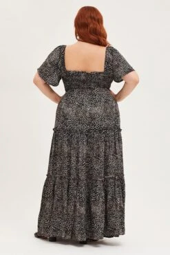 Animal Print Maxi Dress Square Neck Short Sleeve -You And All Fashion Store cdd25534 35lb animal prt 5