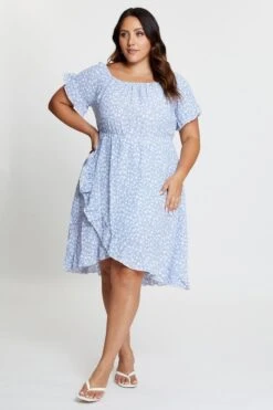 Ditsy Print Skater Dress Scoop Neck Short Sleeve -You And All Fashion Store cdd25541a 34lb ditsy prt 3 2