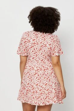 Floral Print Skater Dress Round Neck Short Sleeve -You And All Fashion Store cdd25546a 36lb floral prt 5 2