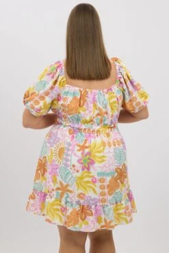 White Abstract Elastic Waist Puff Sleeve Mini Dress -You And All Fashion Store cdd25550a 47ab abstract 5