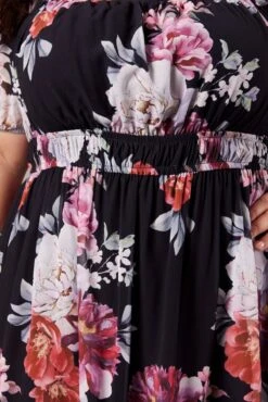 Black Floral Puff Sleeve Minidress Elastic Waist Detail -You And All Fashion Store cdd25550c 33a floral 6
