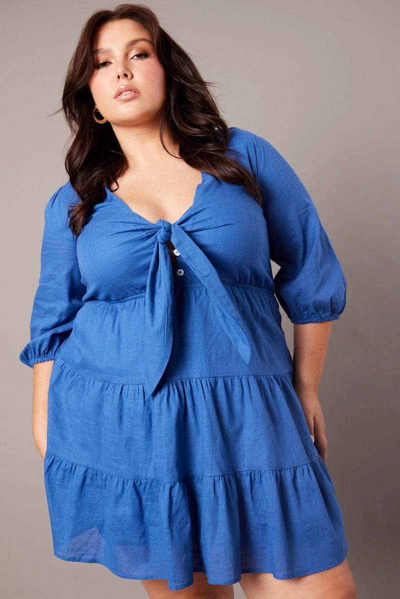 Blue Tie Front Texture Minidress 1 Blue Tie Front Texture Minidress
