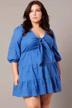 Blue Tie Front Texture Minidress 8 Blue Tie Front Texture Minidress -You And All Fashion Store cdd25570cl 33ab blue 3