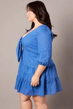 Blue Tie Front Texture Minidress 9 Blue Tie Front Texture Minidress -You And All Fashion Store cdd25570cl 33ab blue 4