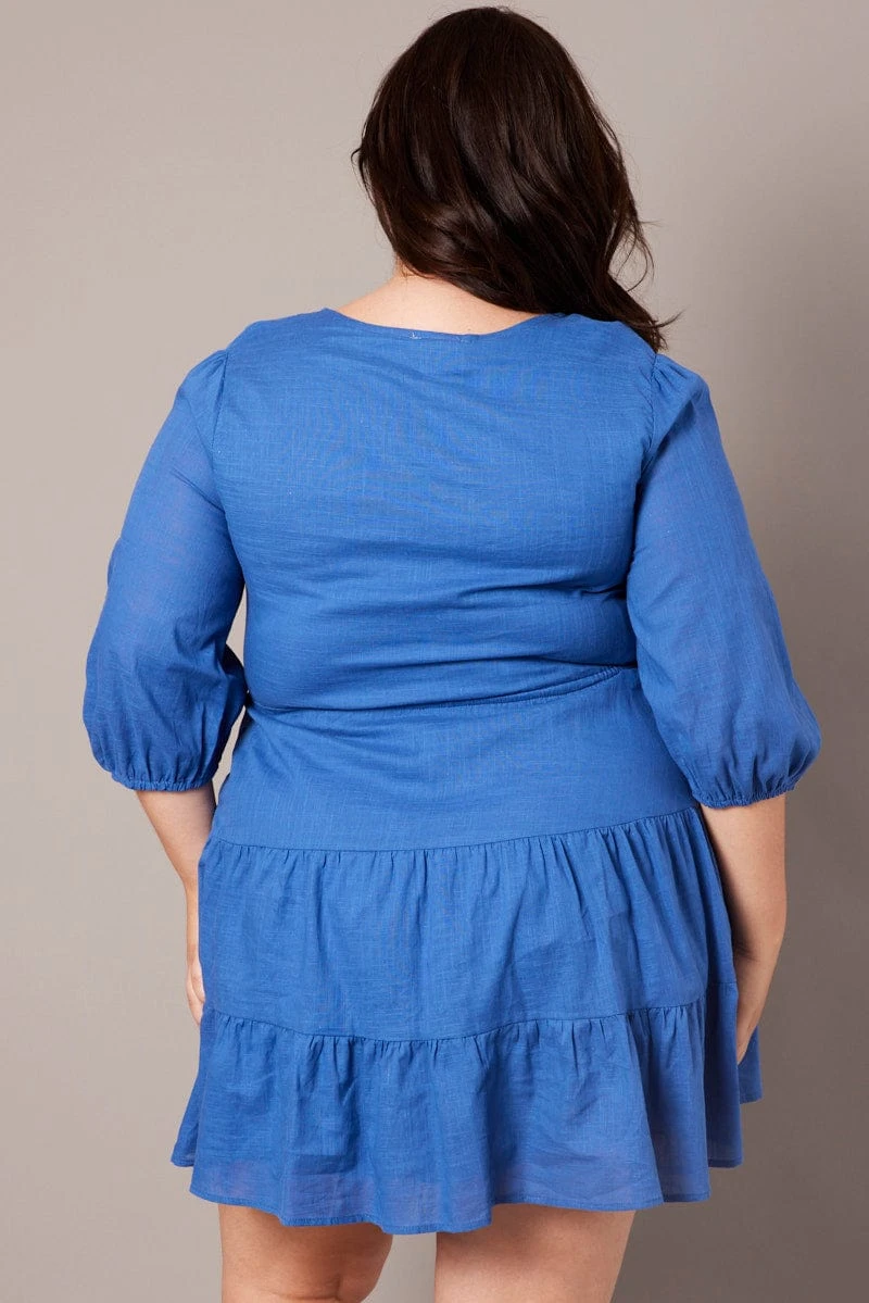 Blue Tie Front Texture Minidress 5 Blue Tie Front Texture Minidress - Image 5