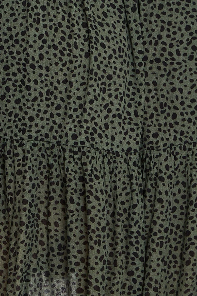 Green Animal Print 3/4 Sleeve Button Up Dress 6 Green Animal Print 3/4 Sleeve Button Up Dress - Image 6