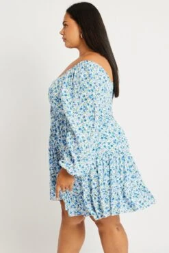 Blue Ditsy Long Sleeve Tie Front Ditsy Dress -You And All Fashion Store cdd25651 34ab ditsy 4