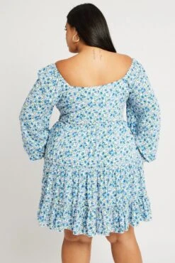 Blue Ditsy Long Sleeve Tie Front Ditsy Dress -You And All Fashion Store cdd25651 34ab ditsy 5