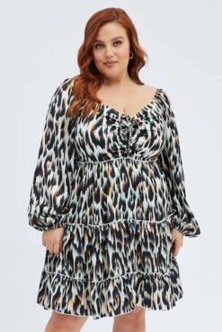 Multi Animal Print Mini Dress Gather Front Abstract Leopard Satin -You And All Fashion Store cdd25651a 33a animal pri 3