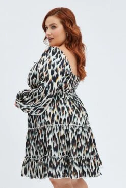 Multi Animal Print Mini Dress Gather Front Abstract Leopard Satin -You And All Fashion Store cdd25651a 33a animal pri 4