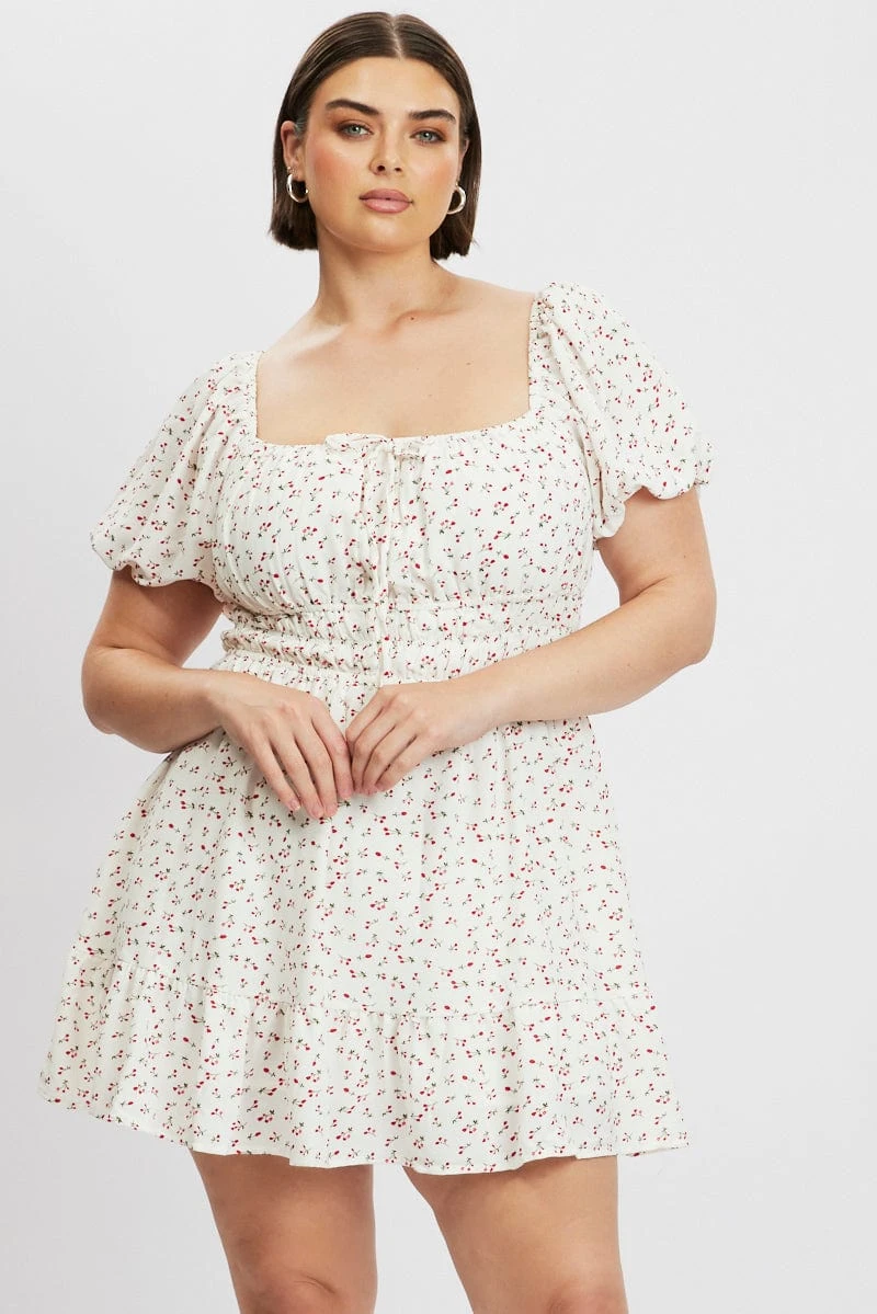 Red Ditsy Elastic Waist Frill Hem Tie Front Minidress 1 Red Ditsy Elastic Waist Frill Hem Tie Front Minidress