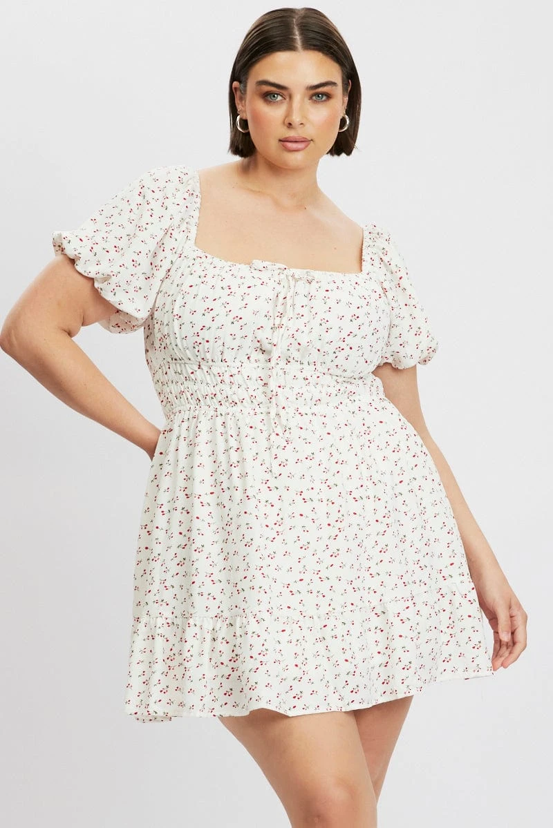 Red Ditsy Elastic Waist Frill Hem Tie Front Minidress 3 Red Ditsy Elastic Waist Frill Hem Tie Front Minidress - Image 3