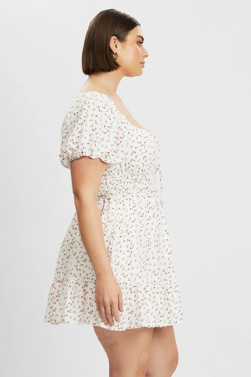 Red Ditsy Elastic Waist Frill Hem Tie Front Minidress 4 Red Ditsy Elastic Waist Frill Hem Tie Front Minidress - Image 4