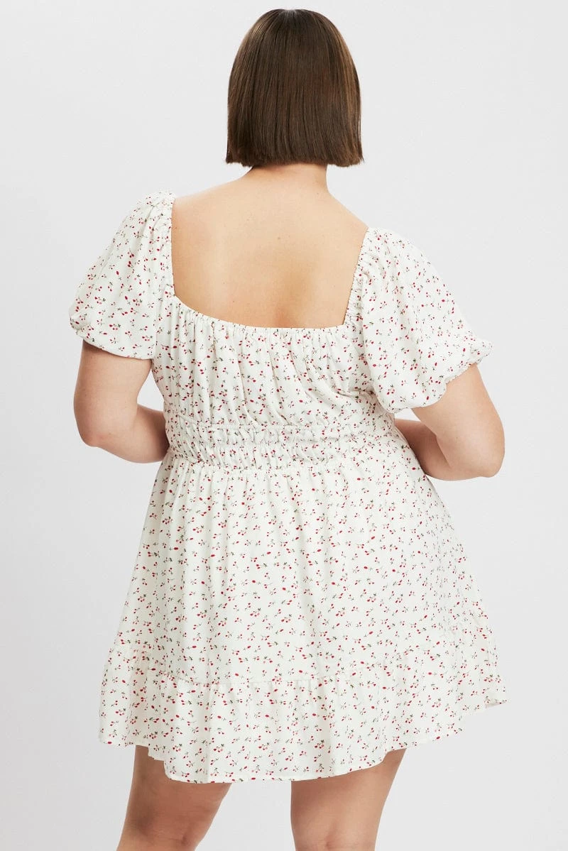 Red Ditsy Elastic Waist Frill Hem Tie Front Minidress 5 Red Ditsy Elastic Waist Frill Hem Tie Front Minidress - Image 5