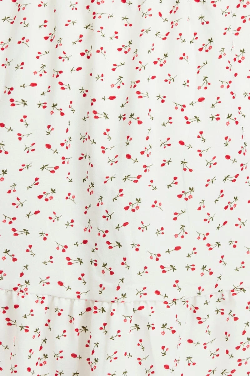 Red Ditsy Elastic Waist Frill Hem Tie Front Minidress 6 Red Ditsy Elastic Waist Frill Hem Tie Front Minidress - Image 6