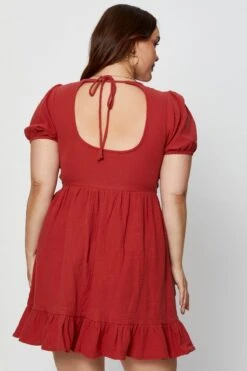 Brown Skater Dress Scoop Neck Short Sleeve Ruffle -You And All Fashion Store cdd25751 48lb rust 5 2