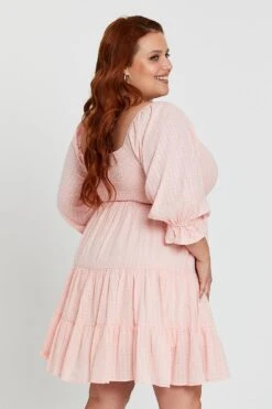Pink Skater Dress Scoop Neck Long Sleeve Ruffle Hem -You And All Fashion Store cdd25757 33lb pink 4 2