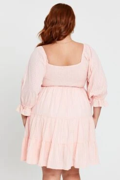 Pink Skater Dress Scoop Neck Long Sleeve Ruffle Hem -You And All Fashion Store cdd25757 33lb pink 5 2