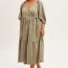 Green Maxi Dress Wrap Short Sleeve