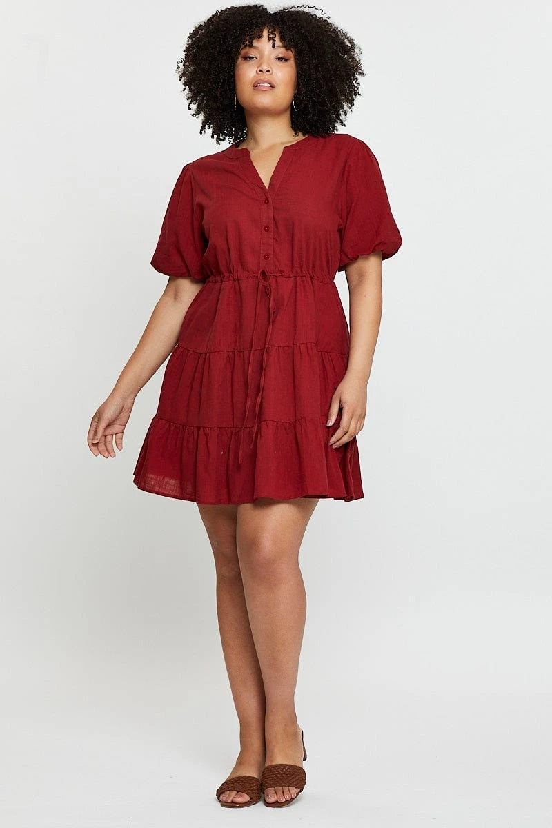 Brown Skater Dress V-neck Short Sleeve Button 2 Brown Skater Dress V-neck Short Sleeve Button - Image 2