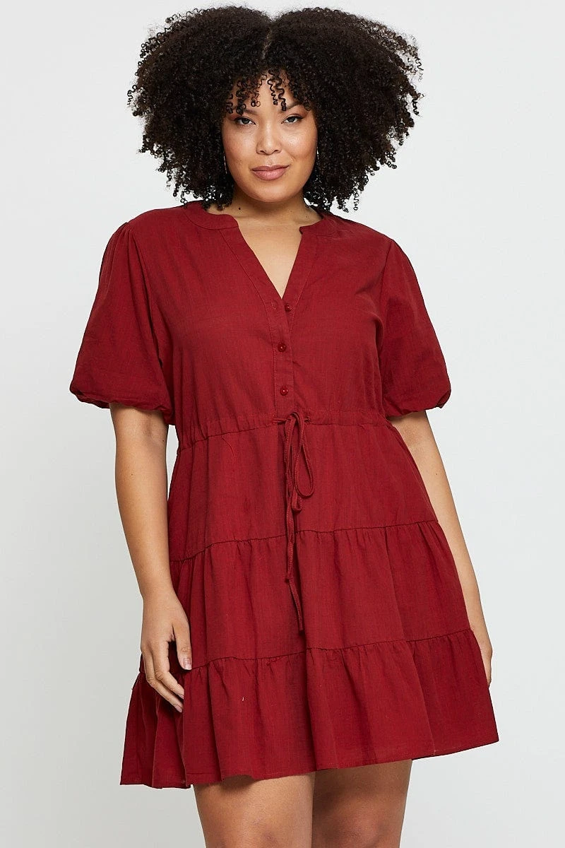 Brown Skater Dress V-neck Short Sleeve Button 3 Brown Skater Dress V-neck Short Sleeve Button - Image 3