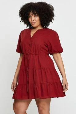 Brown Skater Dress V-neck Short Sleeve Button 9 Brown Skater Dress V-neck Short Sleeve Button -You And All Fashion Store cdd25780 47lb rust 4 1