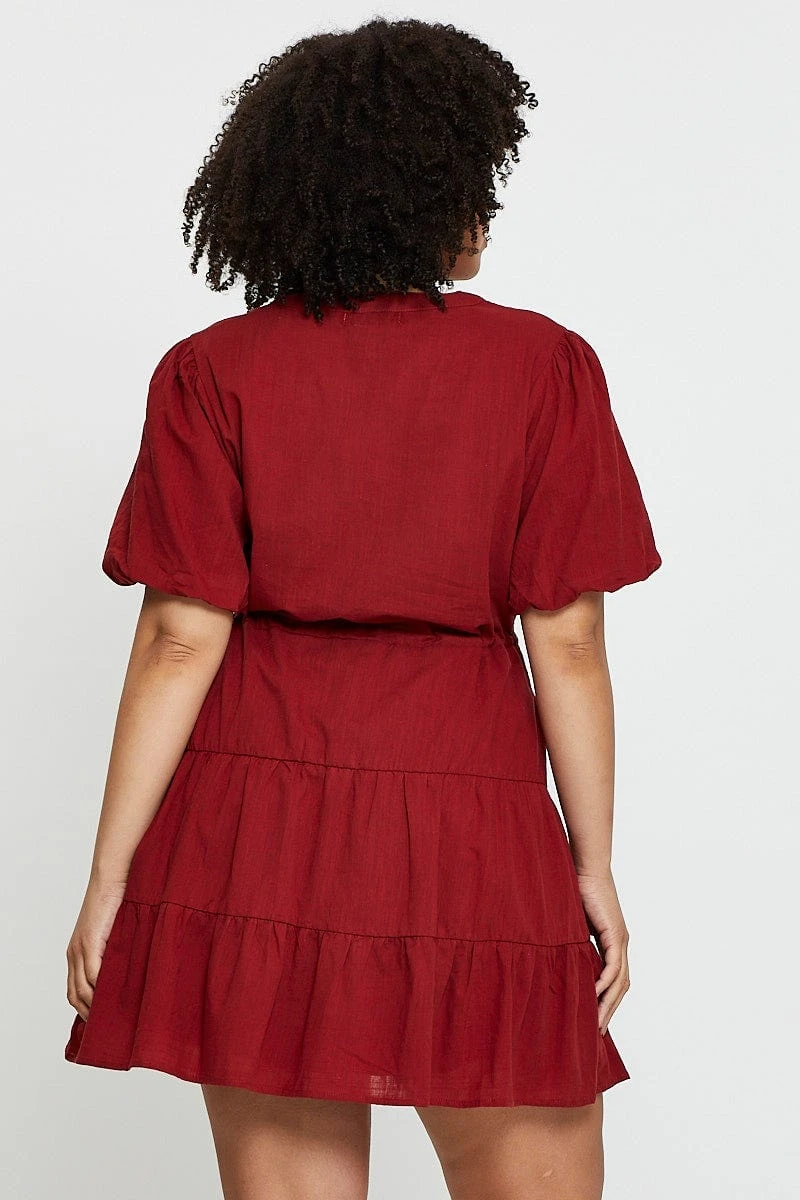 Brown Skater Dress V-neck Short Sleeve Button 5 Brown Skater Dress V-neck Short Sleeve Button - Image 5