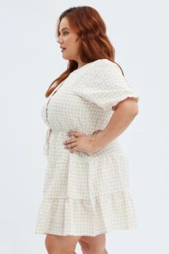 Camel Check Shirt Dress Short Sleeve Tiered -You And All Fashion Store cdd25780a 47rb check 4