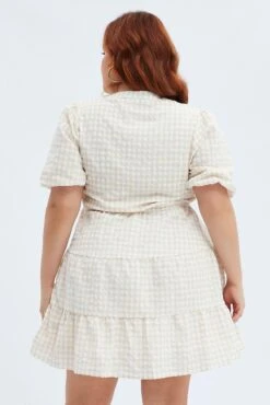 Camel Check Shirt Dress Short Sleeve Tiered -You And All Fashion Store cdd25780a 47rb check 5