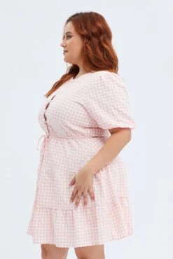 Pink Check Shirt Dress Short Sleeve Tiered -You And All Fashion Store cdd25780b 47rb check 4