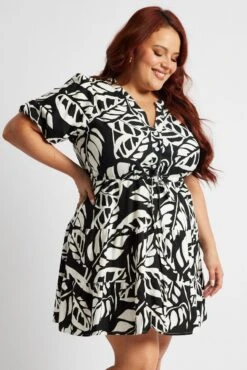 Black Abstract Shirt Dress Short Sleeve Linen Blend -You And All Fashion Store cdd25780e 47rb abstract 3