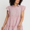 Pink Short Frill Sleeve Textured Blush Shirtdress
