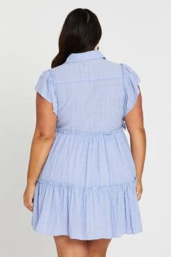 Blue Short Frill Sleeve Textured Frill Black Shirtdress -You And All Fashion Store cdd25782 33ab blue 5 1