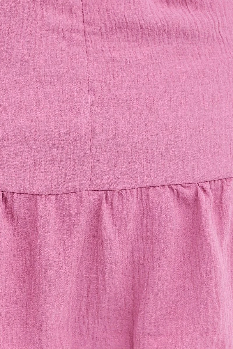 Pink Mini Dress Short Puff Sleeve Textured Waist Tie 6 Pink Mini Dress Short Puff Sleeve Textured Waist Tie - Image 6