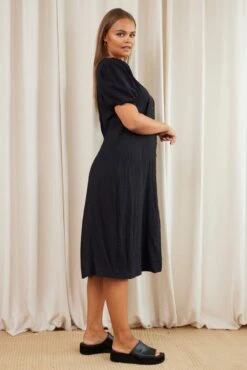 Black Midi Dress V-neck Puff Sleeve -You And All Fashion Store cdd25802 33ab black 4