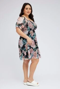 Black Shirred Chiffon Knee Dress -You And All Fashion Store cdd25808a 35ab floral 4