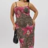 Multi Animal Print Mesh Leopard And Floral Bodycon Trim Dress