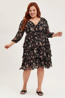Floral Print Midi Dress V-neck Long Sleeve -You And All Fashion Store cdd25830 43ab floral prt 3